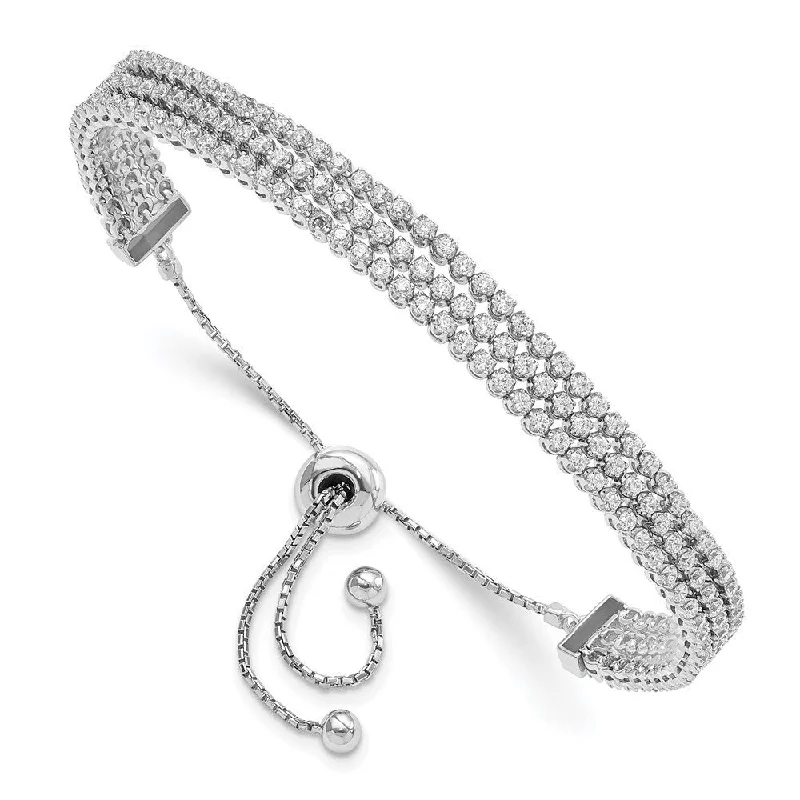 Cord edge bangles-925 Sterling Silver Cubic Zirconia Adjustable Bracelet