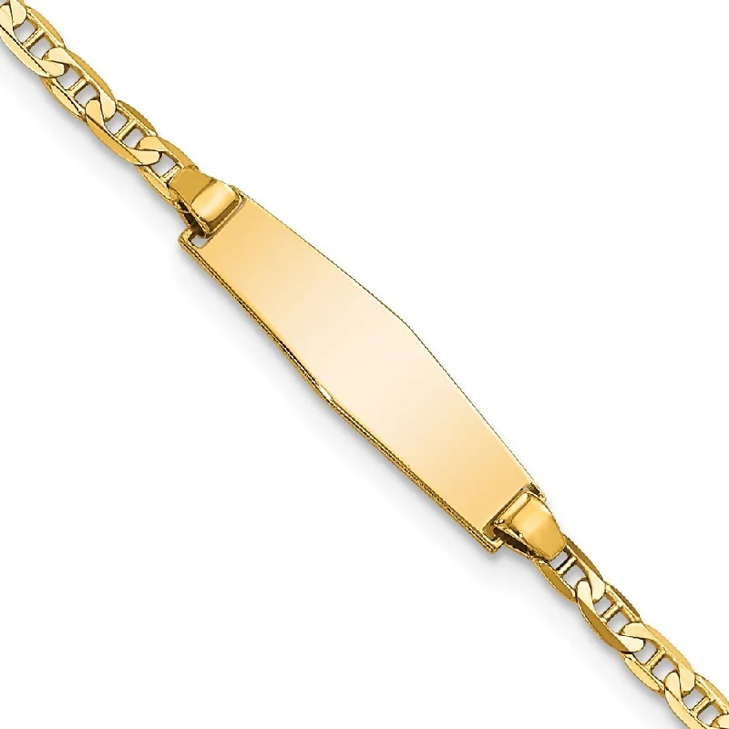 Multi-bead bangles-14k Yellow Gold 5.2mm Soft Diamond Shape Flat Anchor Link ID Bracelet, 6"