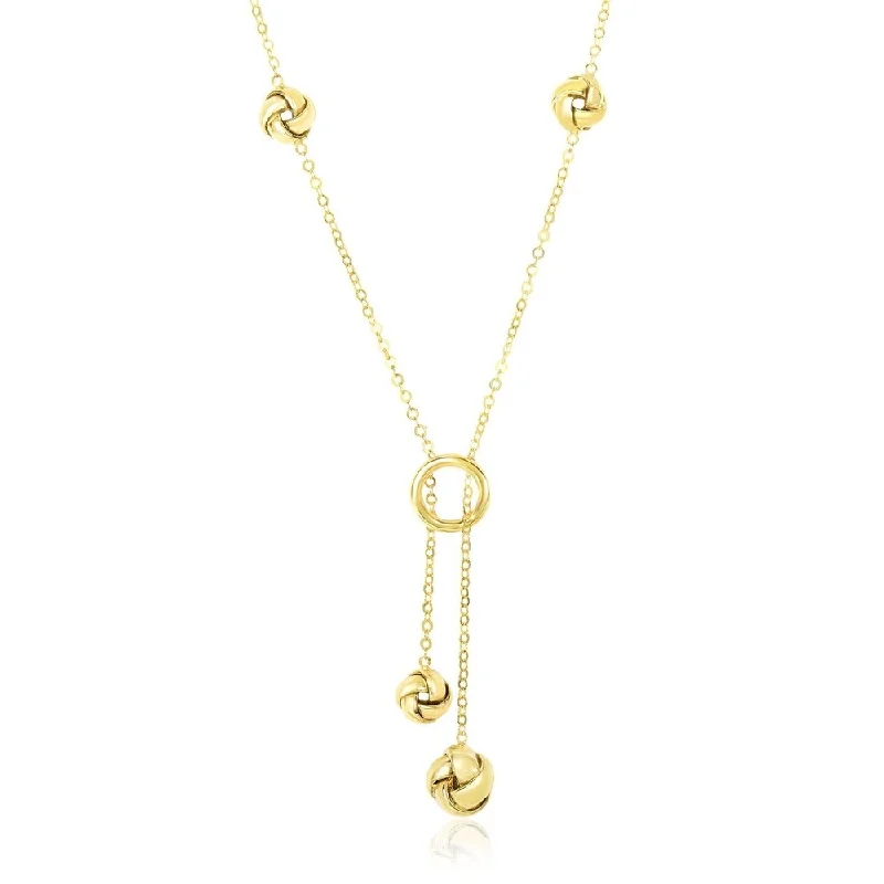 Alloy metal necklaces-14k Yellow Gold Lariat Style Love Knot Station Chain Necklace