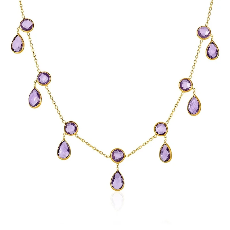 Trio birthstone necklaces-14k Yellow Gold Necklace with Round and Pear-Shaped Amethysts