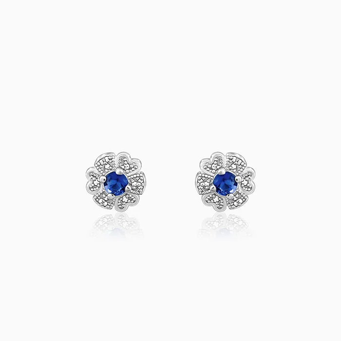 Pure gem earrings-Silver Royal Blue Bloom Studs