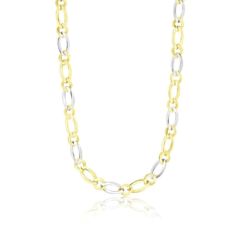 Crystal-woven necklaces-14k Two-Tone Gold Long and Short Link Figaro Chain Necklace