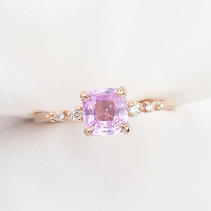 Light filigree engagement rings-Estel Fleur Ring 1.29ct Pink Sapphire, 14k Rose Gold (One of a kind)