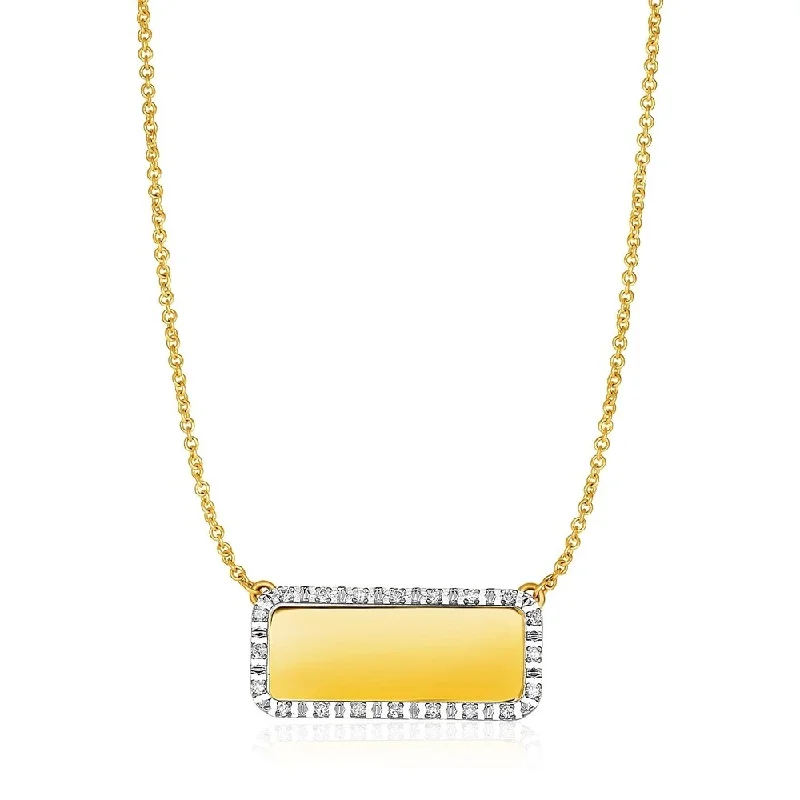 Light filigree necklaces-14k Yellow Gold Necklace with Rectangular Engraveable Diamond Pendant