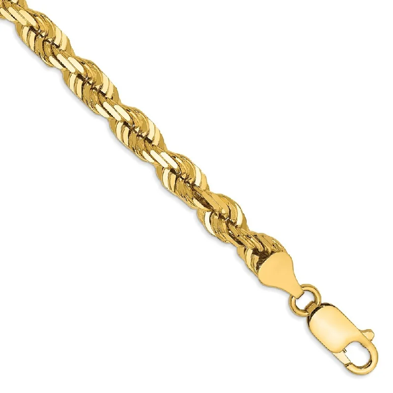 Pure link bangles-14k Yellow Gold 5.5mm Diamond-Cut Rope with Lobster Clasp Chain Bracelet, 7"