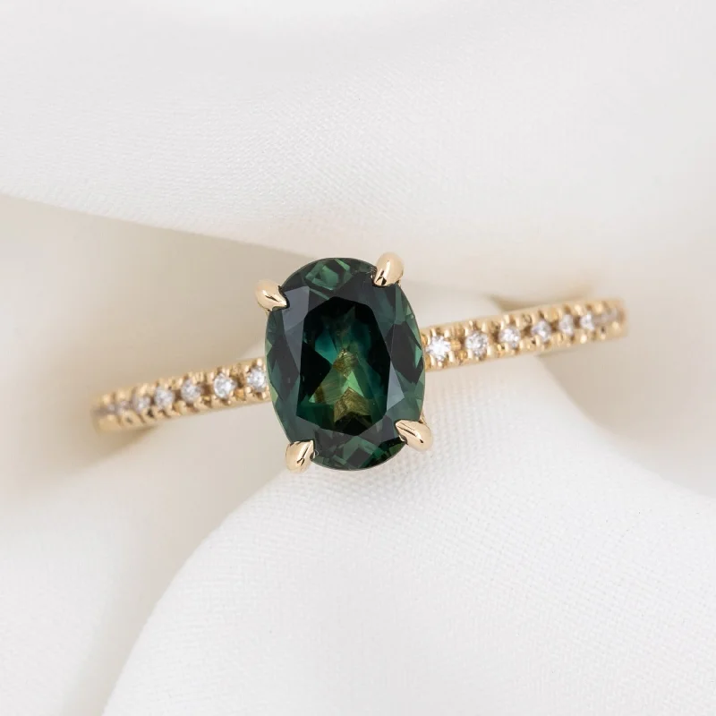 Twilight gothic engagement rings-Maria Ring 1.53ct Green Queensland Sapphire, 14k Yellow Gold (One of a kind)