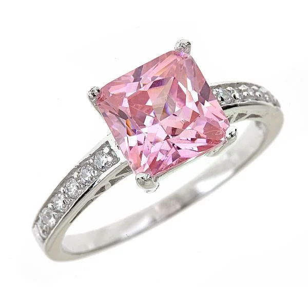 Whimsical rings-Sterling Silver Pink Sapphire CZ Princess Cut Ring