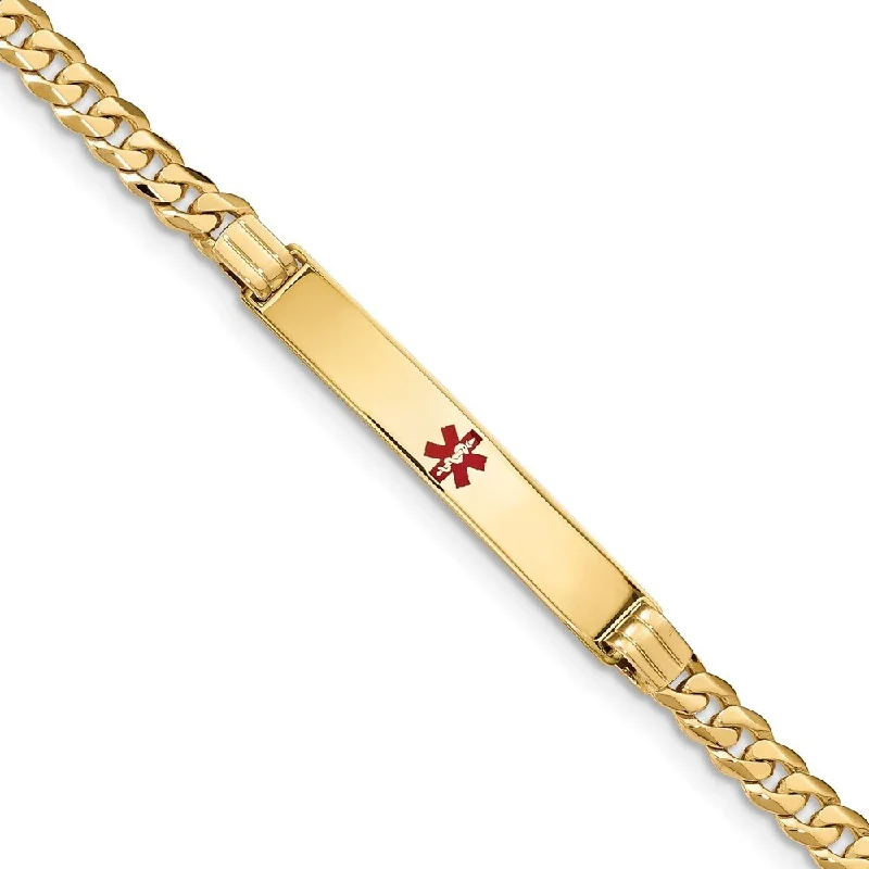 Wide chain bangles-14k Yellow Gold 6.5mm Medical Red Enamel Curb Link ID Bracelet, 7"