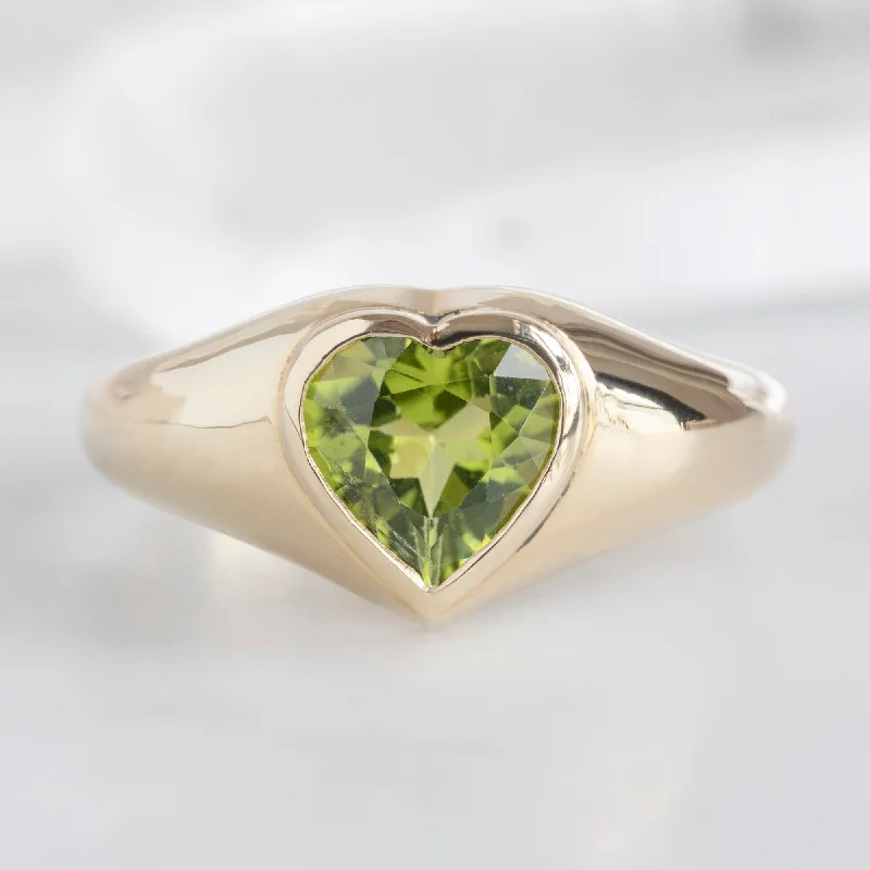 Tide inlay engagement rings-The Signet Ring | 1.39ct Heart Peridot in 14K Yellow Gold