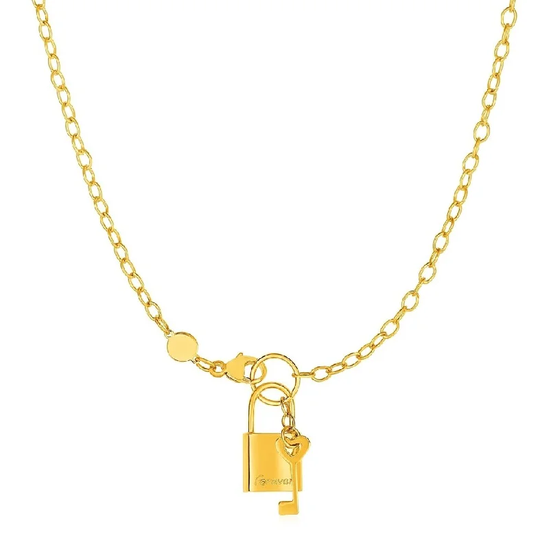 Light wood necklaces-Necklace with Lock and Key in 14k Yellow Gold