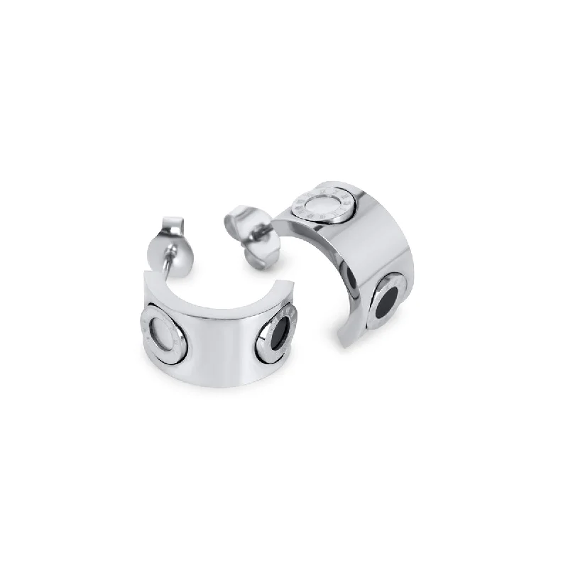 Bold cuff earrings-Monochrome Numeral Stud Earrings - Silver