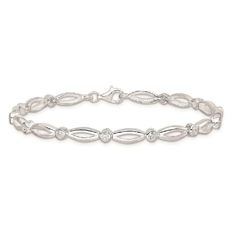 Tiny dot bangles-Diamond2Deal 925 Sterling Silver Rhodium-plated Fancy Cubic Zirconia Bracelet, 7"