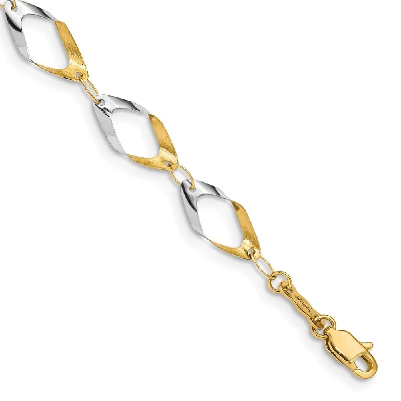 Faith charm bangles-14k Yellow Gold and White Rhodium 7mm Oval Link Chain Bracelet, 7"