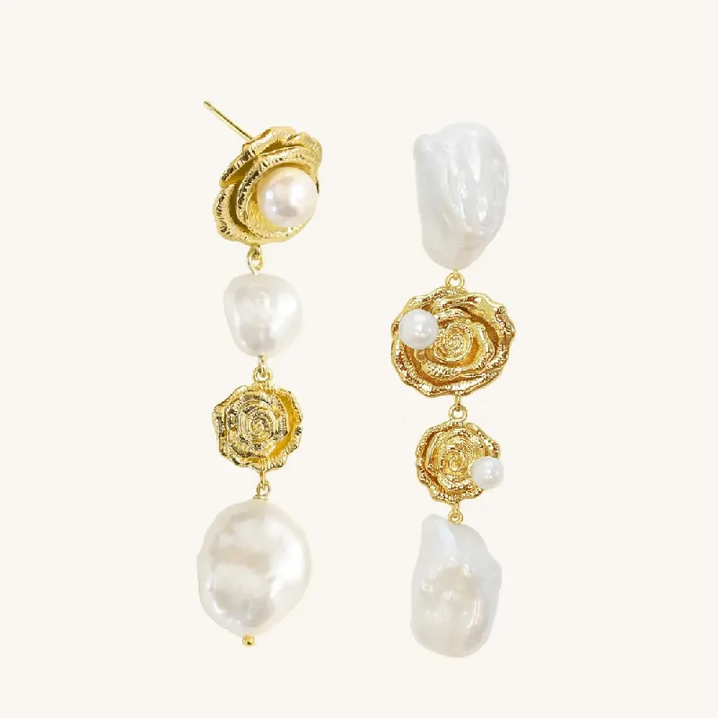 Stellar charm earrings-Rose Statement Pearl Earrings