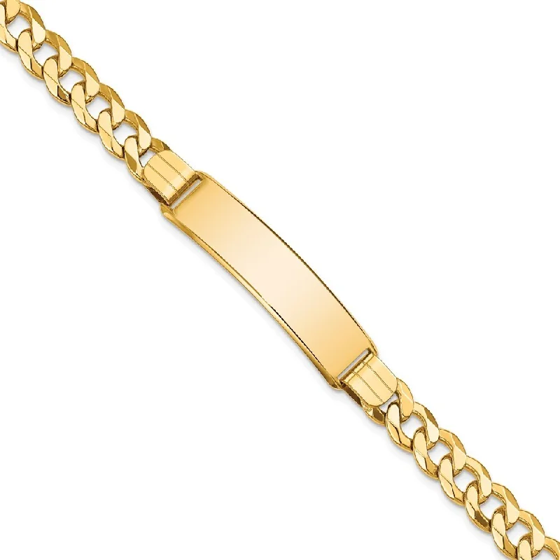 Pink gold bangles-14k Yellow Gold 9mm Flat Curb Link ID Bracelet, 8"