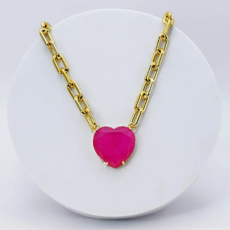 Reed weave necklaces-Ruby Heart Gem Necklace C-27