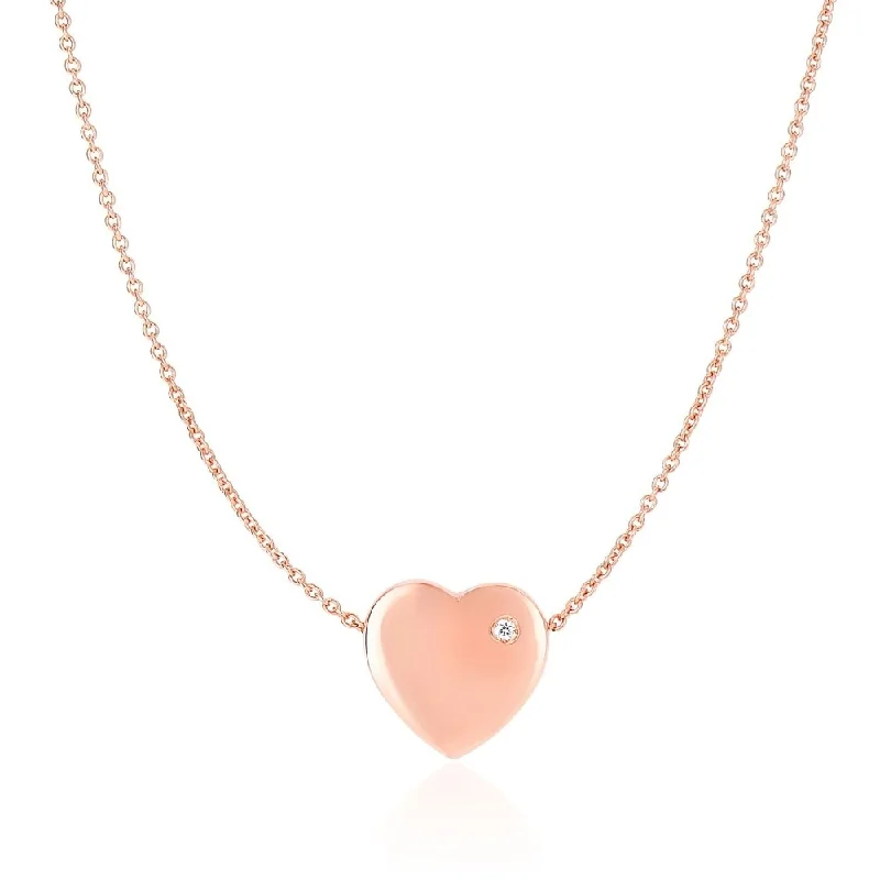 Light wood necklaces-14k Rose Gold Necklace with a Diamond Embellished Flat Heart Design