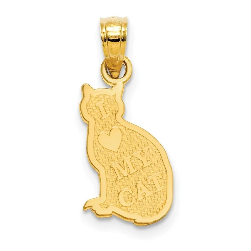 Oak wood necklaces-Curata 14k Yellow Gold 18" Reversible I Heart My Cat Reverse Cat Pendant Necklace