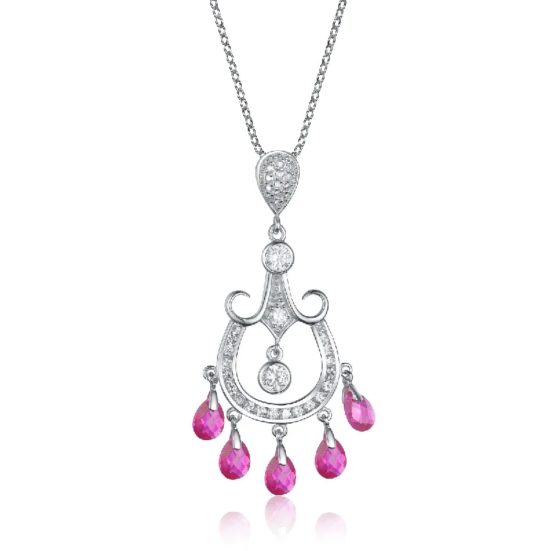 Bright stone necklaces-Henriette Pink Cubic Zirconia Dangling Pendant Necklace