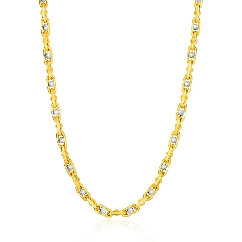 Surf wave necklaces-14k Two-Toned Yellow and White Gold Link Men's Necklace with Beads