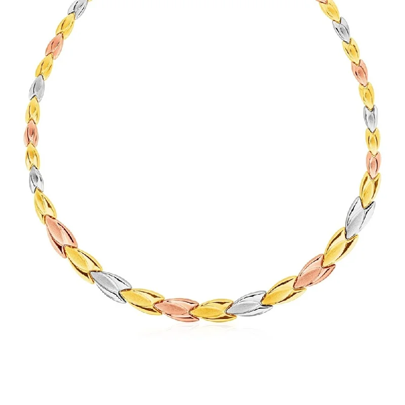 Silk cord necklaces-Graduated Flower Link Necklace in 14k Tri Color Gold