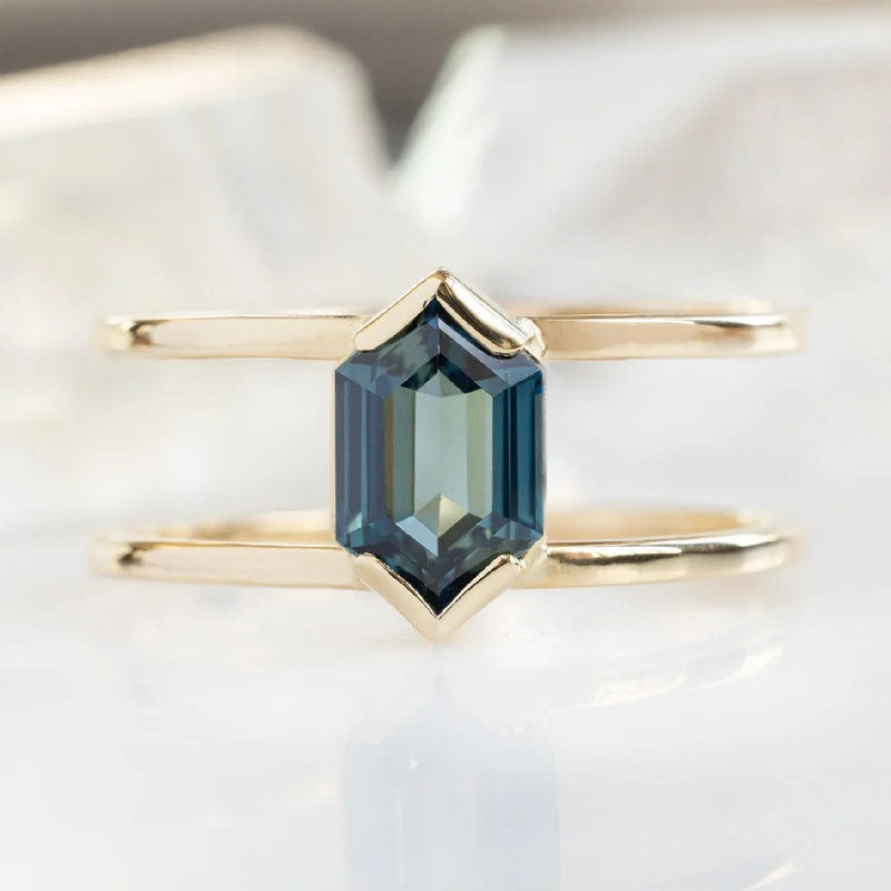 Moonstone engagement rings-The Poppy Ring | 1.24ct Hexagon Blue Sapphire in 14K Yellow Gold