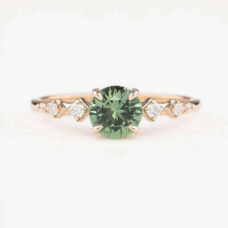 Rose gold engagement rings-Celeste Ring 0.85ct Light Green Montana Sapphire, 14K Rose Gold (One of a kind)