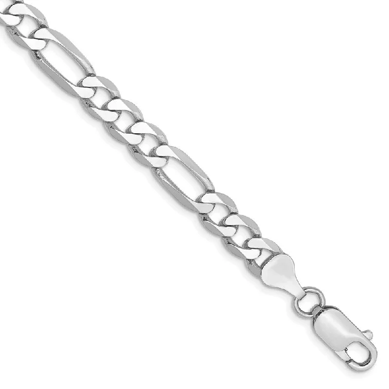 Curved art bangles-14k White Gold 6mm Flat Figaro Chain Bracelet, 7"