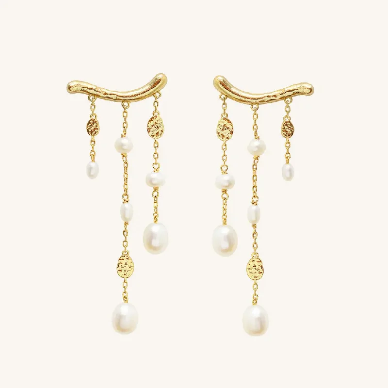 Tiny wing earrings-Pearl Waterfall Earrings