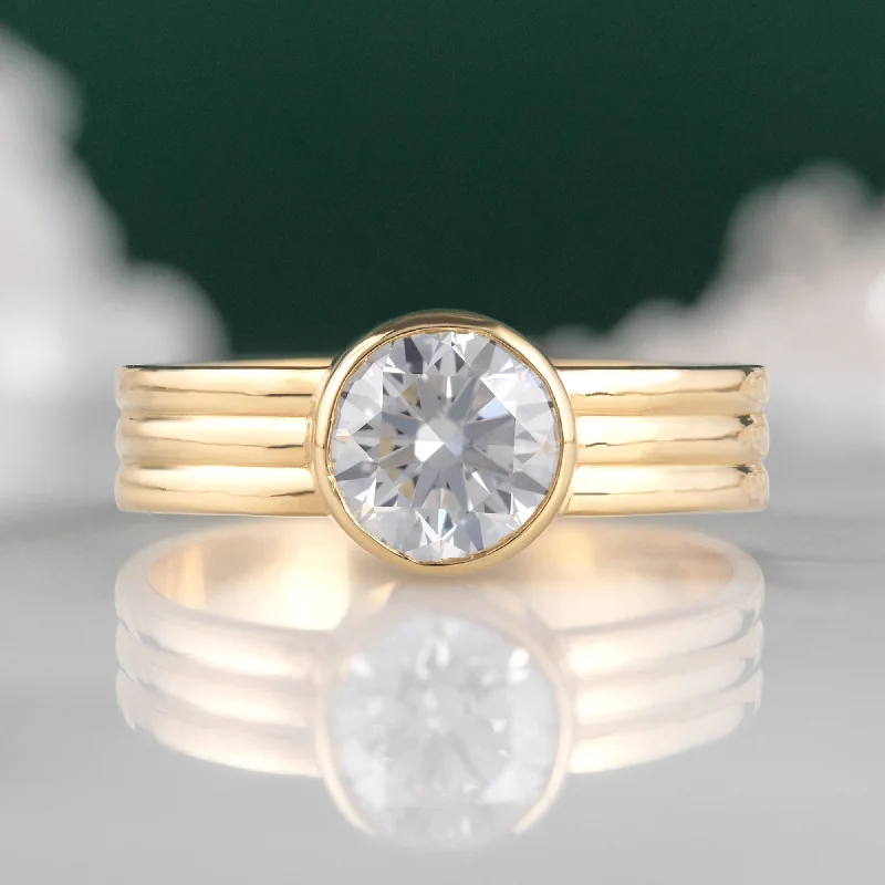 Bold halo engagement rings-The Stratum Ring | 1.35ct Lab Grown Round White Diamond in 18K Yellow Gold