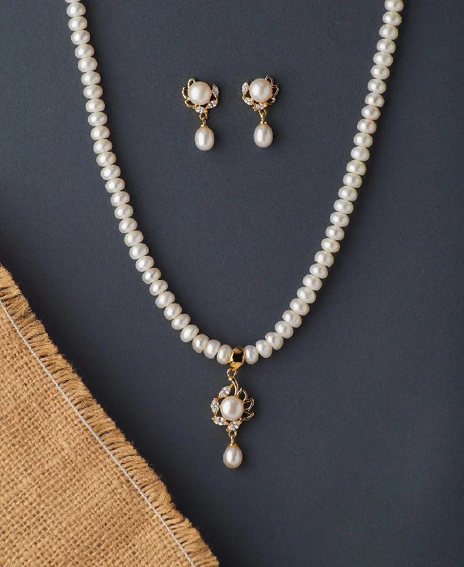 Solid chain necklaces-Pretty Real Pearl Necklace Set