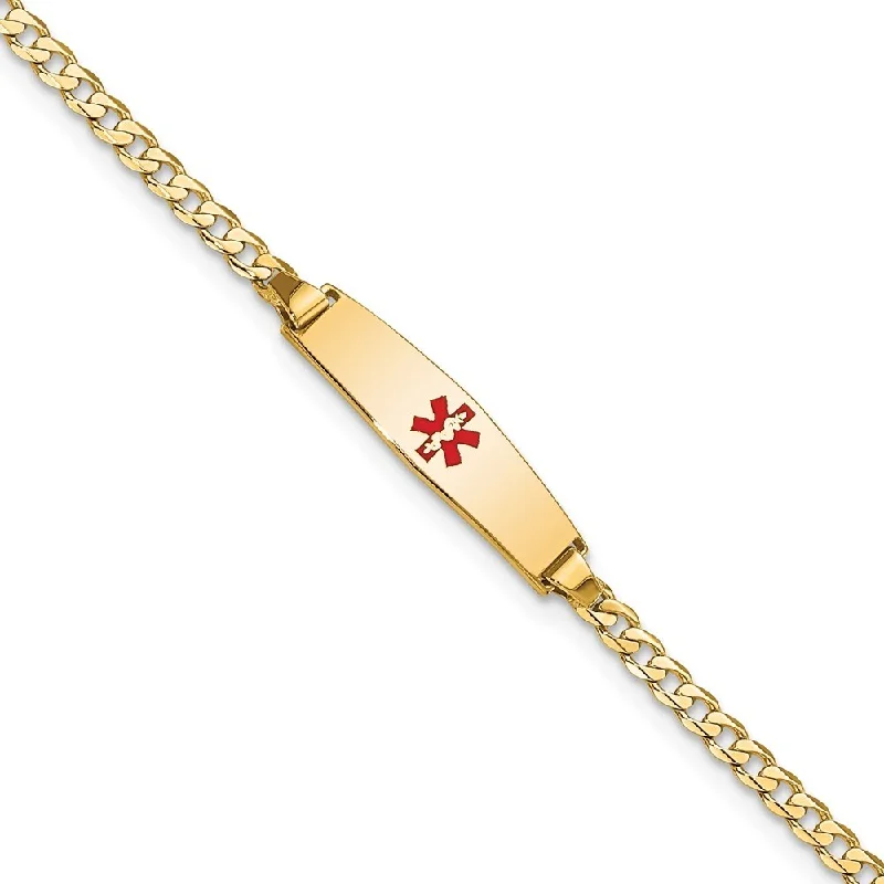 Silk cord bangles-14k Yellow Gold 5.5mm Medical Soft Diamond Shape Red Enamel Curb ID Bracelet, 6"