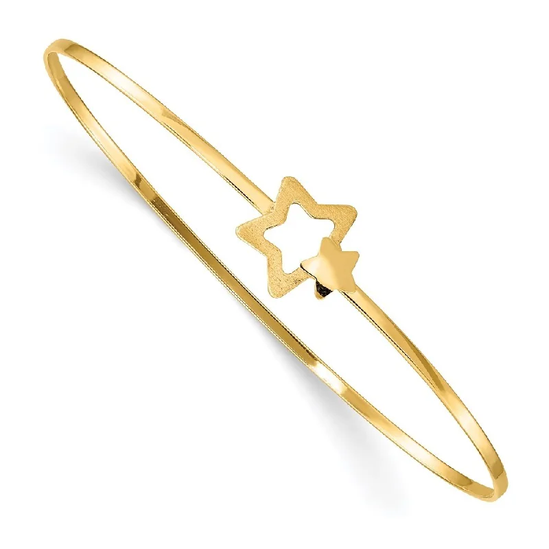 Topaz bangles-14k Yellow Gold 11mm Brushed and Stars Flexible Bangle Bracelet, 7"