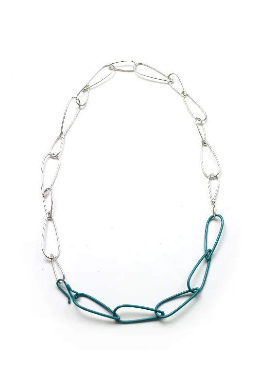 Radiant pearl necklaces-Modular Necklace in Silver and Bold Teal