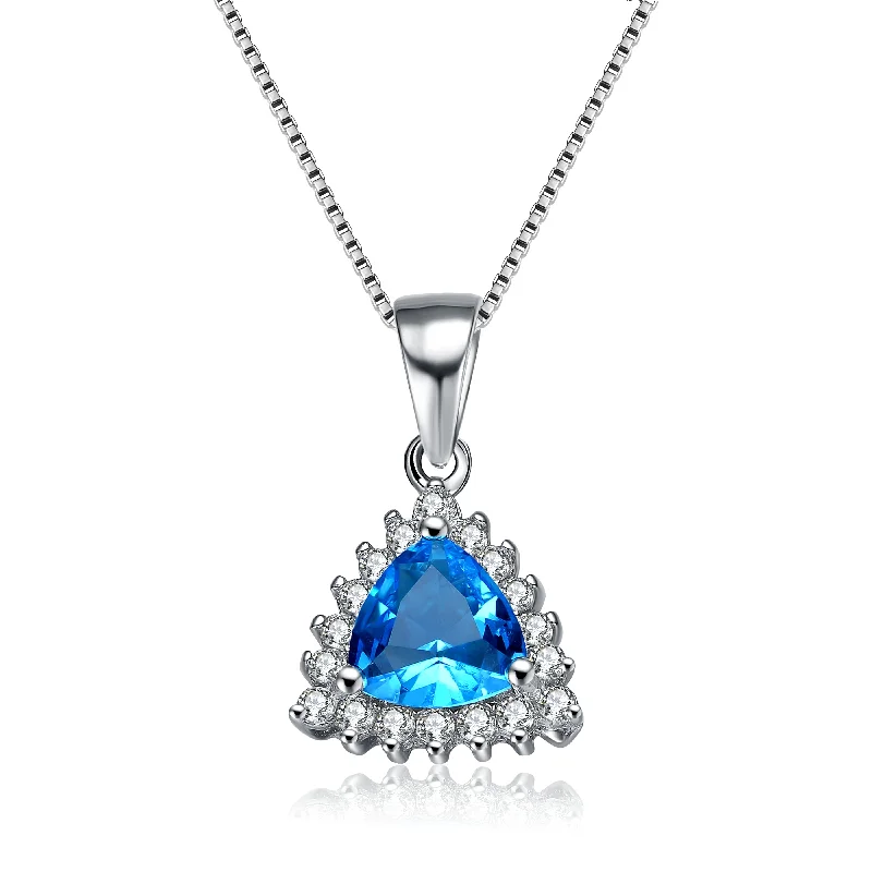 Shiny name necklaces-Sterling Silver Crystal Blue Cubic Zirconia Necklace