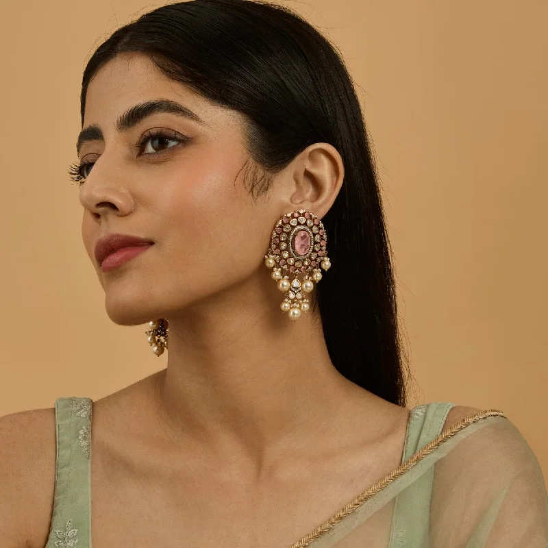 Flat knot earrings-Kundan Earring 180292