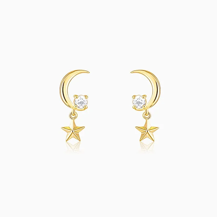 Tiny heart earrings-Golden Moon-Star earrings