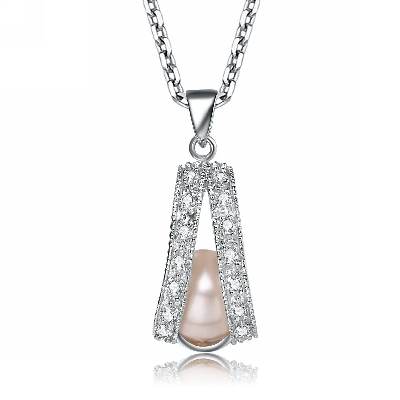 Faith charm necklaces-Sterling Silver Pink Cubic Zirconia A Necklace