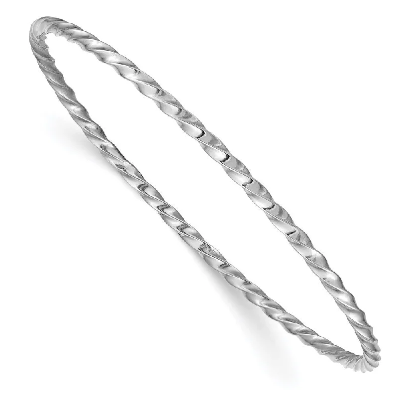 Beaded cluster bangles-14k White Gold 2.50mm Twisted Slip-on Bangle Bracelet, 8"