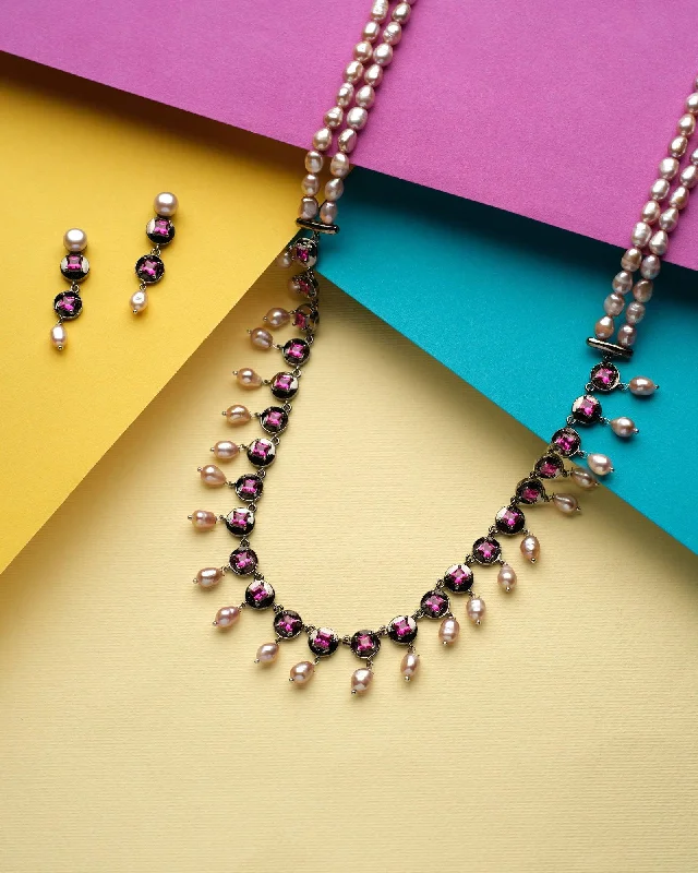 Chic art necklaces-Mirian Pearl Necklace Set