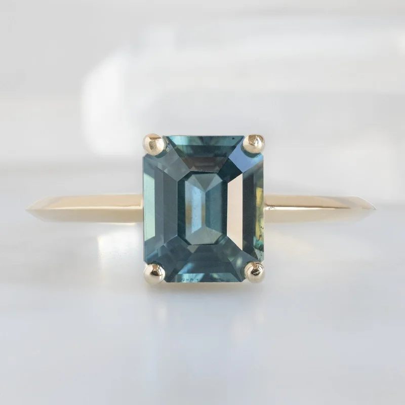 Bamboo design engagement rings-The Bryn Ring | 1.78ct Emerald Cut Sapphire in 14K Yellow Gold