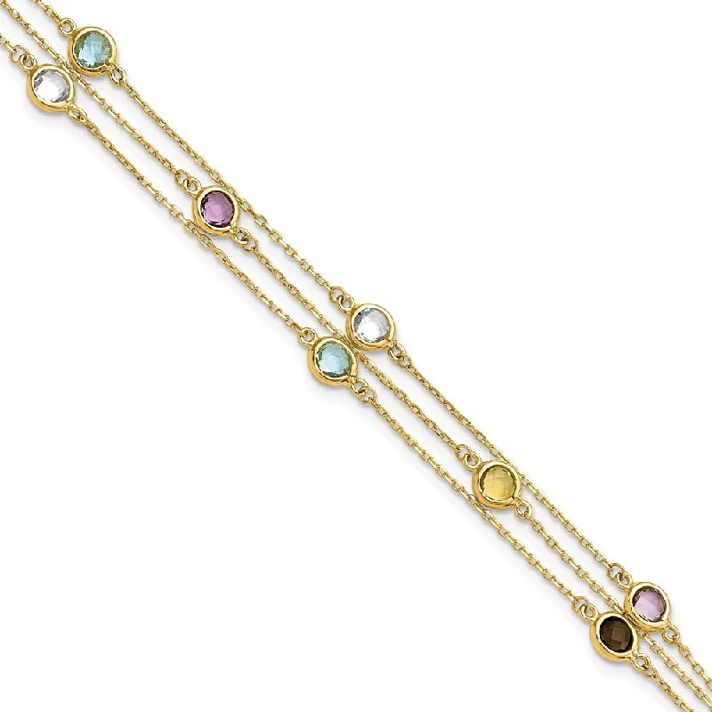 Wide gold bangles-14k Yellow Gold Smoky Quartz White Quartz/BT/CI/AM 3-strand Bracelet, 7.5"