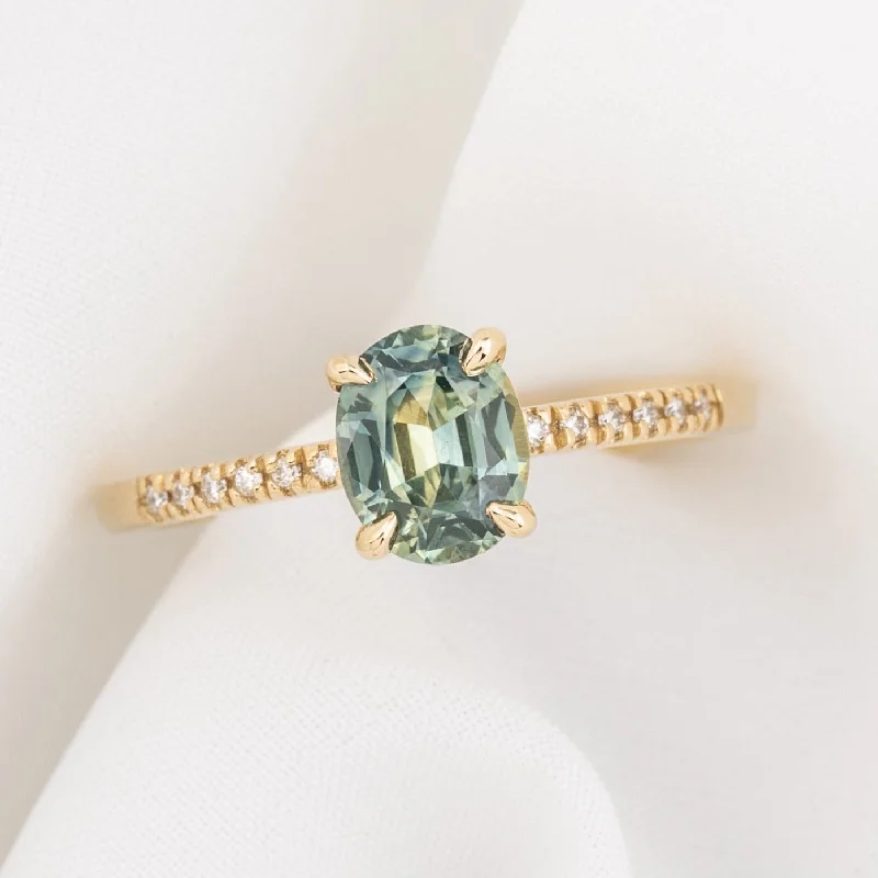 Topaz stone engagement rings-Audrey Ring 1.20ct Light Blue Green Montana Sapphire, 14k Yellow Gold (One of a kind)