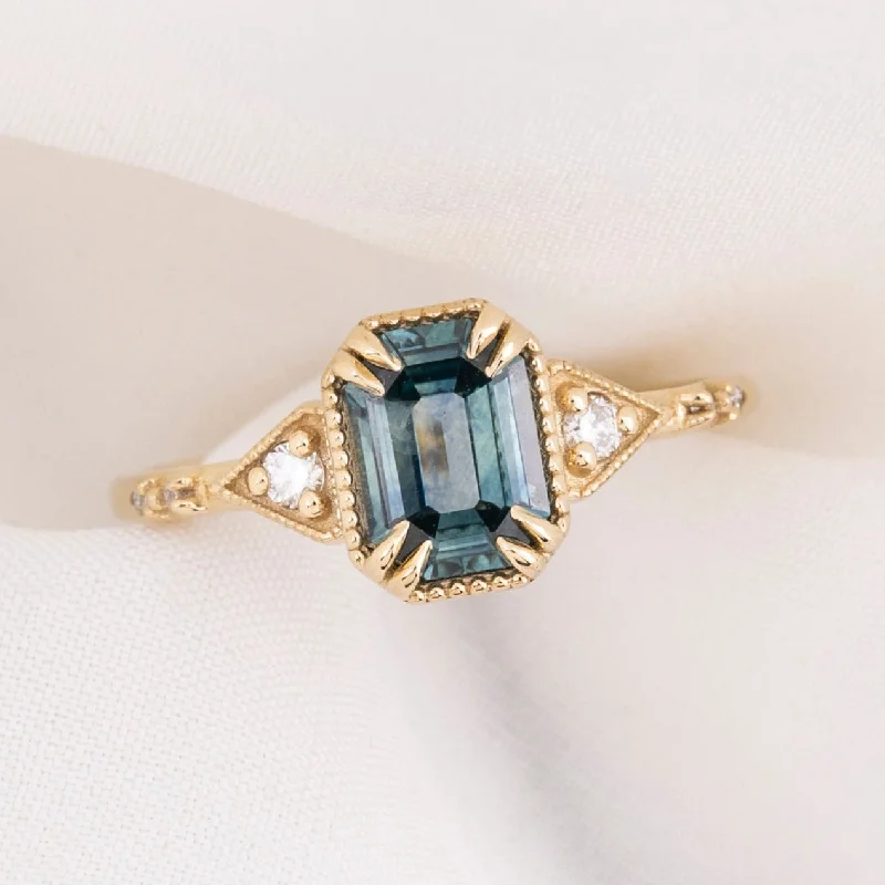 Halo sapphire engagement rings-Agatha Ring 1.06ct Teal Blue Montana Sapphire, 14k Yellow Gold (One of a kind)