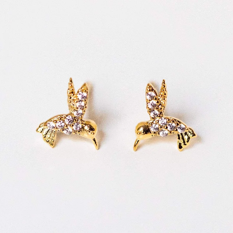 Tiny heart earrings-CZ Hummingbird Stud Earrings