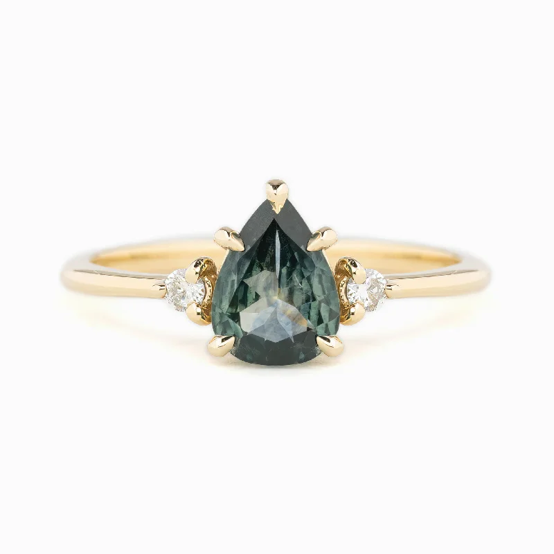 Sculptural engagement rings-Emilie Ring 0.97ct Green Montana Sapphire, 14K Yellow Gold (One of a kind)