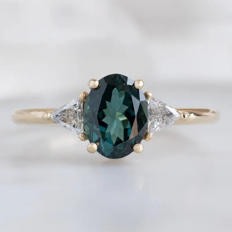 Vivid druzy engagement rings-The Jade Ring | 1.49ct Oval Cut Tourmaline in 14K Yellow Gold