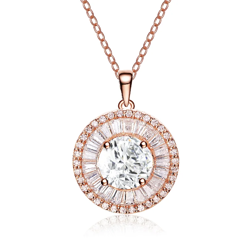 Topaz necklaces-.925 Sterling Silver With Rose Gold Plated And Clear Cubic Zirconia Pendant Necklace