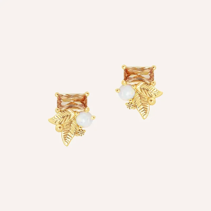 Morganite stud earrings-Abundance Leaf Studs