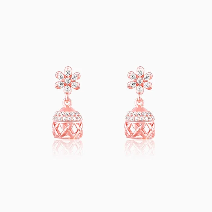 Polished bead earrings-Rose Gold Floral Jaali Jhumki Earrings